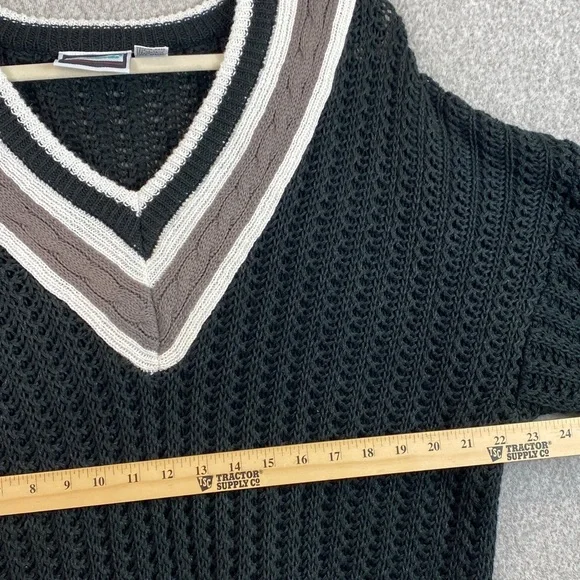 Vintage varsity style sweater M oversized chunky cable open knit preppy retro - Picture 4 of 8